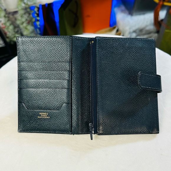Hermes Blue Trifold Compact Wallet with Zipper Coin Pouch - Picture 9 of 11